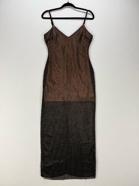 Cosmopolitan x Dress the Population Mesh Midi Dress Bronze Black Fishnet Overlay
